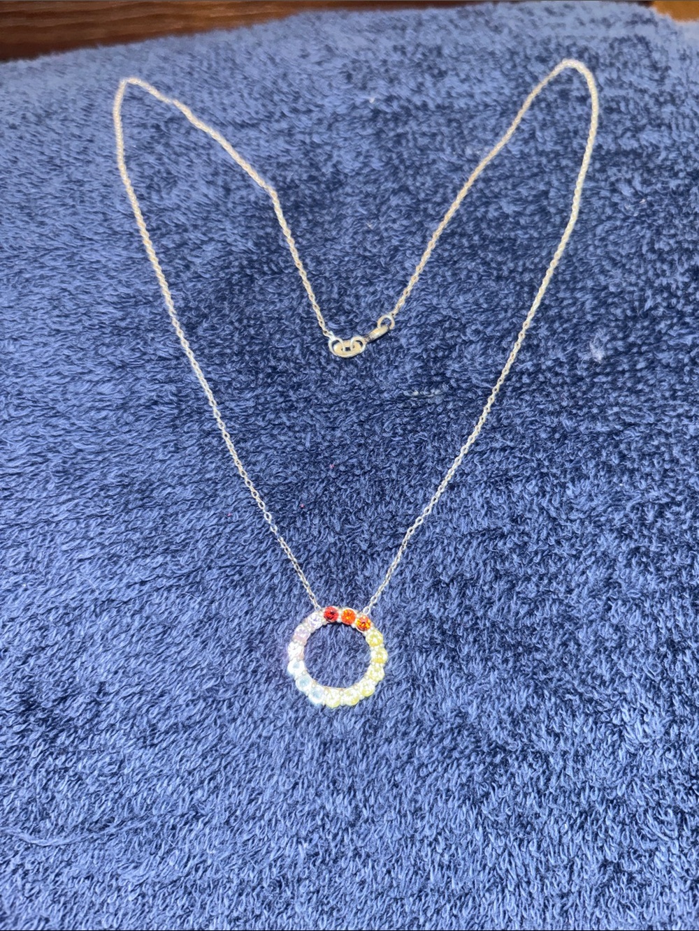 Sterling Silver Rainbow gemstone Circle Pendant Necklace - Multicolor